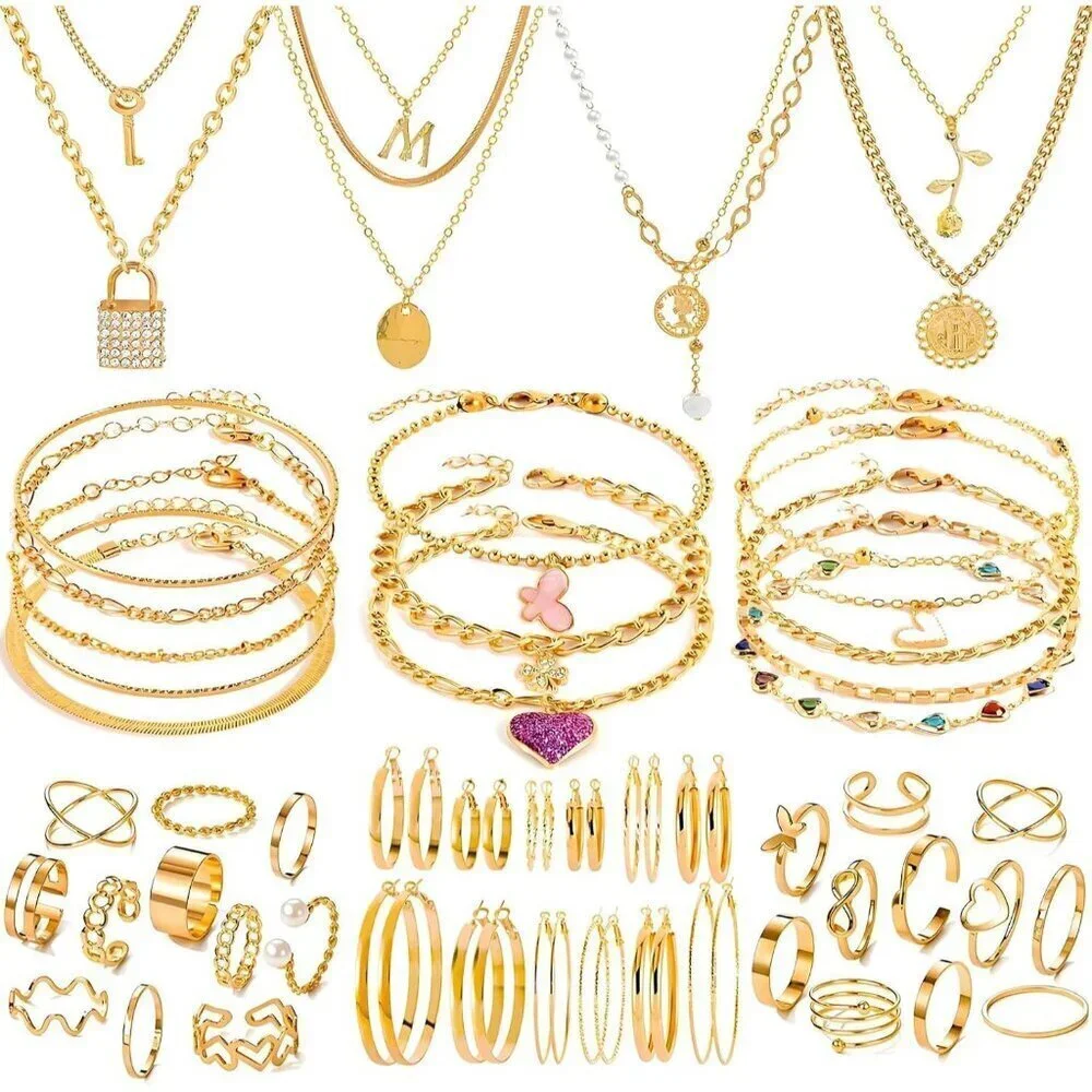 Gold Jewelry Sets for Women Fashion Costume Jewelry Gold Plated Necklace Anklet